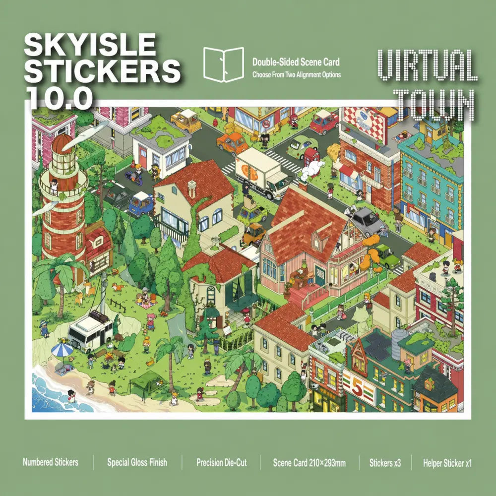 Skyisle Colorful City glass lantern 3D-look miniature scene sticker design