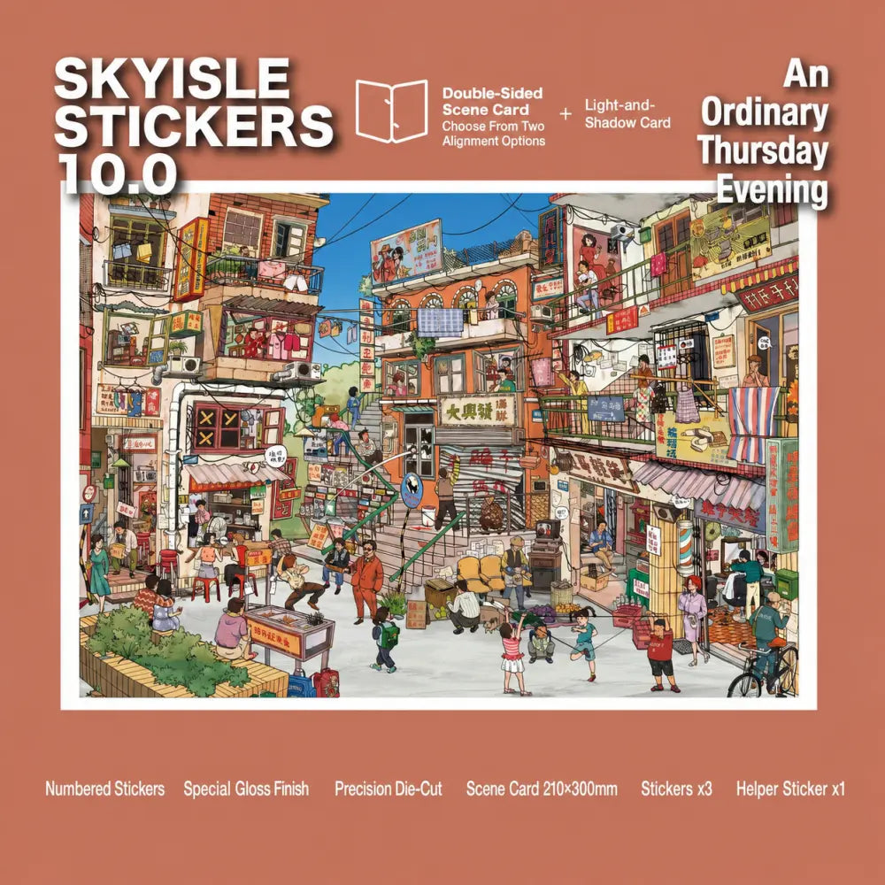 Skyisle Colorful City Thursday evening 3D-look miniature scene sticker design