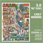 Skyisle Morning to Night City scene sticker kit contents with scene cards and sticker sheets