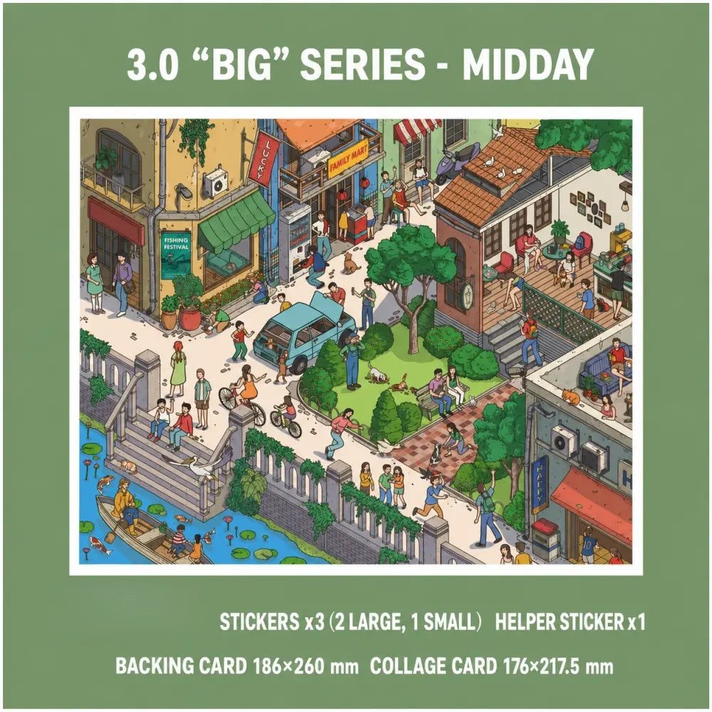 Skyisle morning city 3D-look miniature scene sticker design