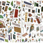 Skyisle Small Town Library scene sticker kit detail showing layered miniature sticker pieces