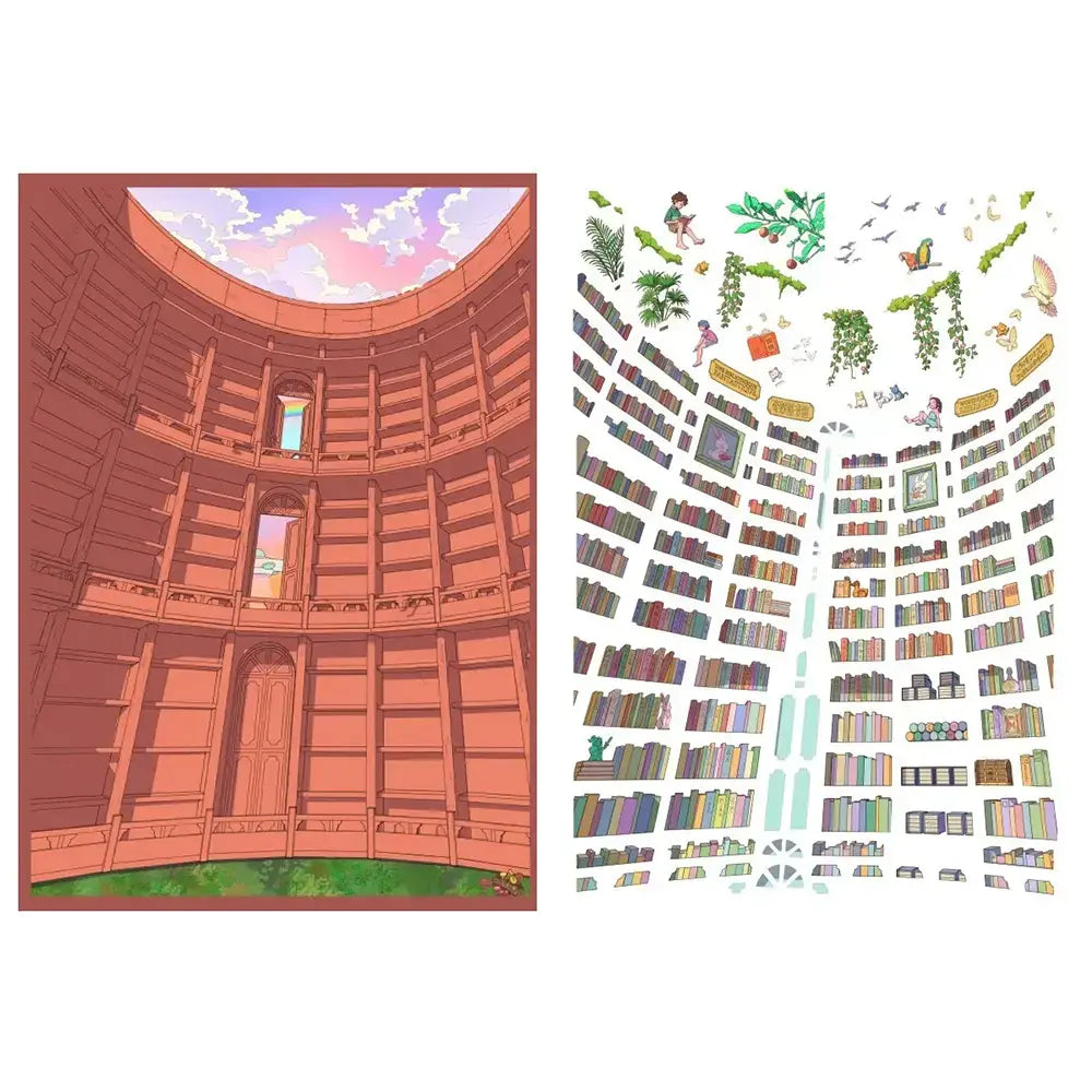 Skyisle Small Town Library 3D-look miniature town scene sticker design