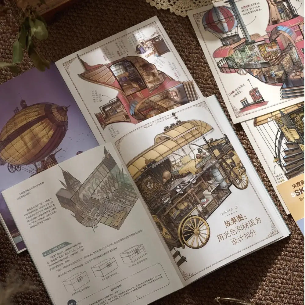 Skyisle Utopia Sketchbook scene sticker kit detail with architectural miniature sticker pieces
