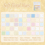 Soft Floral Hues set with 50 pastel floral, botanical, and lightly patterned paper stickers