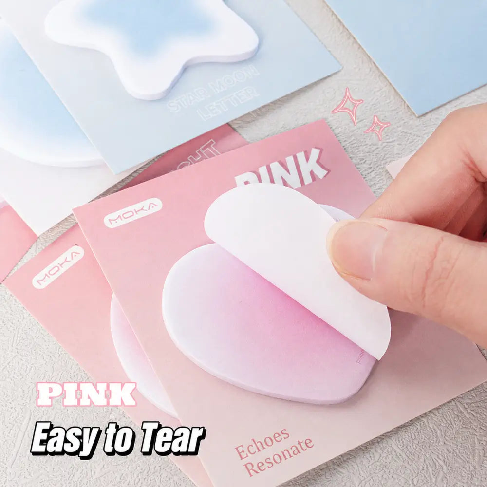 Soft Shape Hearts and Clouds sticky notes assortment showing pastel shaped notes for scrapbook and planner decoration.