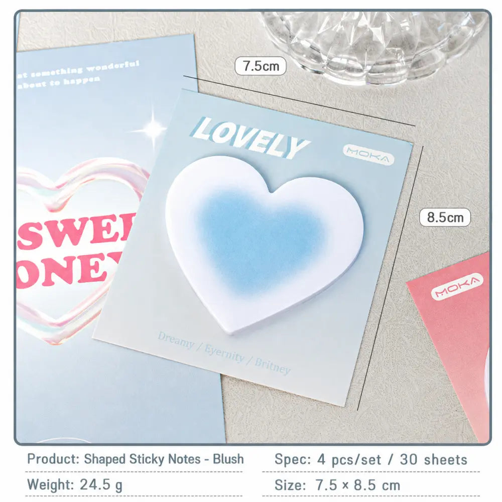 Soft Shape Hearts and Clouds sticky notes used as cute planner reminders and decorative journal note accents.