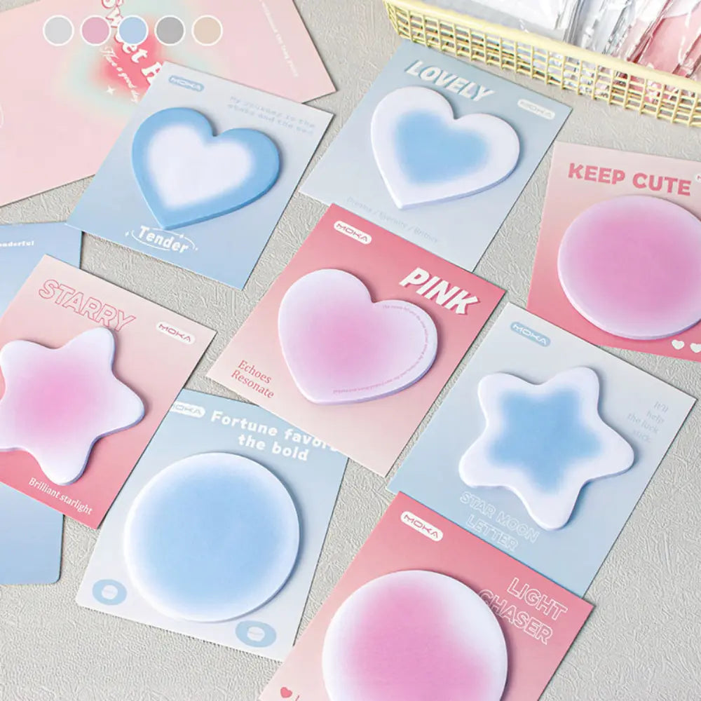 Soft Shape Hearts and Clouds sticky notes All 2 Styles set with pink and blue shaped note pads.
