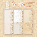 Spring Day floral journaling sticker pack with 24 lightweight paper sheets in six botanical border designs