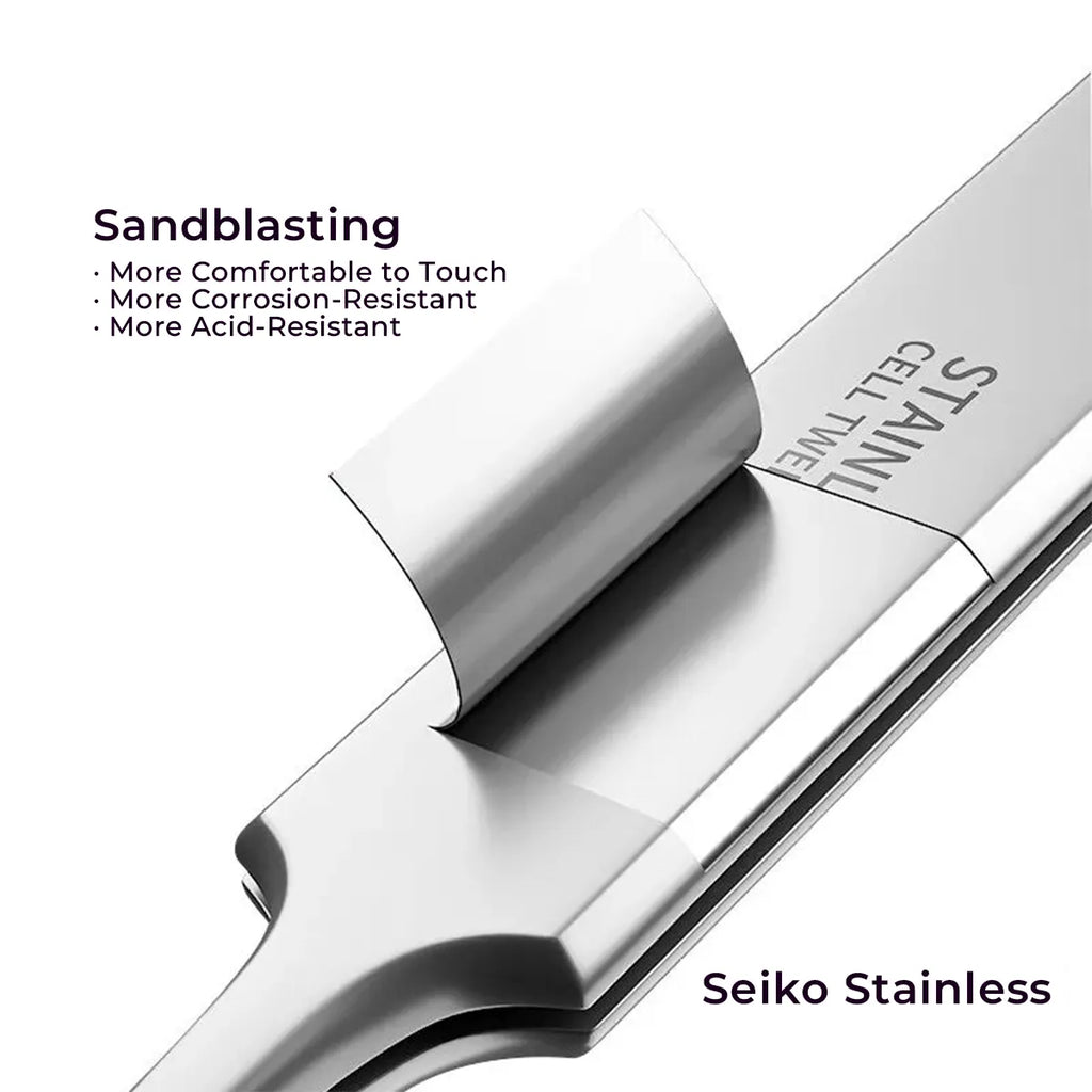 Sandblasted stainless steel finish on fine tip sticker tweezers