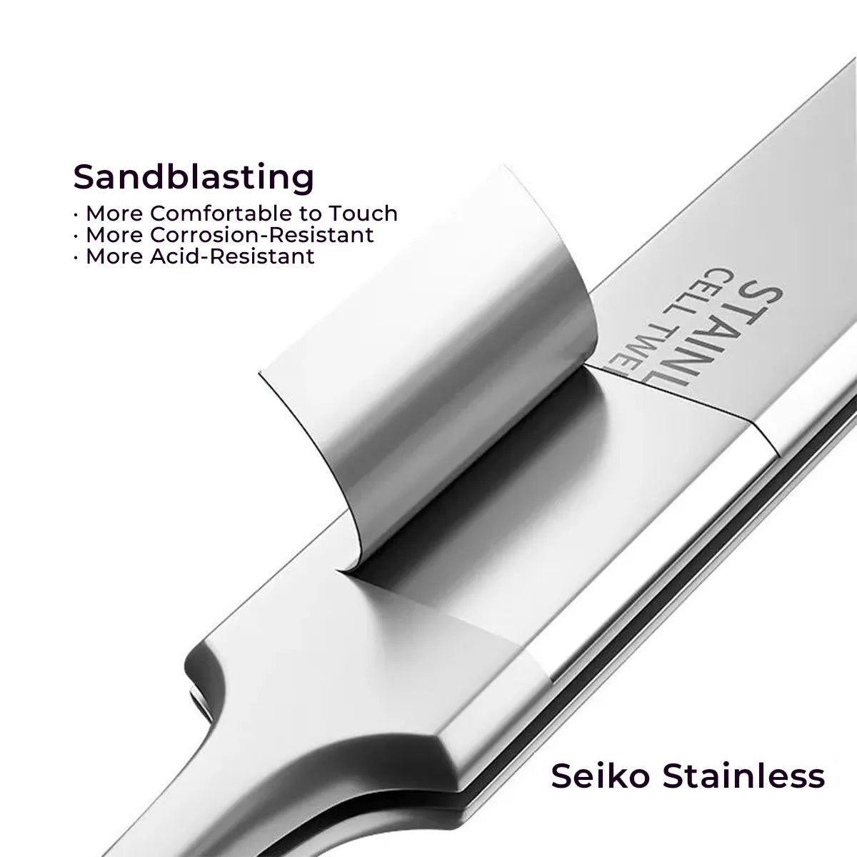 Sandblasted stainless steel finish on fine tip sticker tweezers