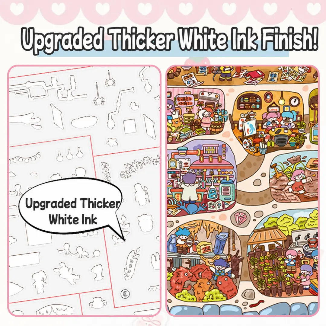 Detail image showing upgraded thicker white ink finish on the Star Apartment sticker sheet
