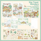 Star Travel Wonders 3D scene sticker kit overview with PVC sticker sheets and postcard base cards