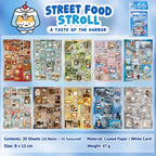 Street Food Stroll journaling sticker set with 20 street food and dessert sticker sheets