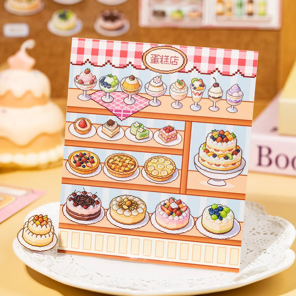 Finished cake shop scene card from Supermarket Organizer 3D Scene Sticker Book
