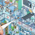 Medical supply store scene detail from Supermarket Organizer 3D Scene Sticker Book