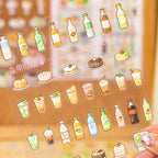 Transparent PET sticker sheet with drinks and desserts from Supermarket Organizer sticker book