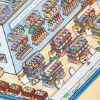 Snack aisle detail from Supermarket 3D Scene Sticker Kit with shelves and character stickers