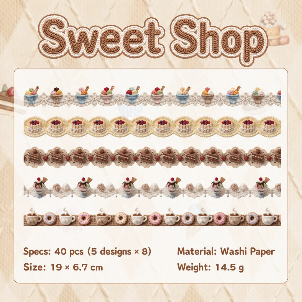 Sweet Shop crochet-look border journaling stickers with 40 washi paper pieces
