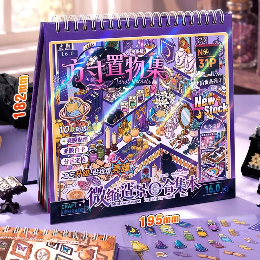 Tarot Secrets scene sticker book cover display with approximate size information