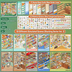 Contents overview of the Telado 11.0 Miniature Store 3D Scene Sticker Book with scene base cards and sticker sheets