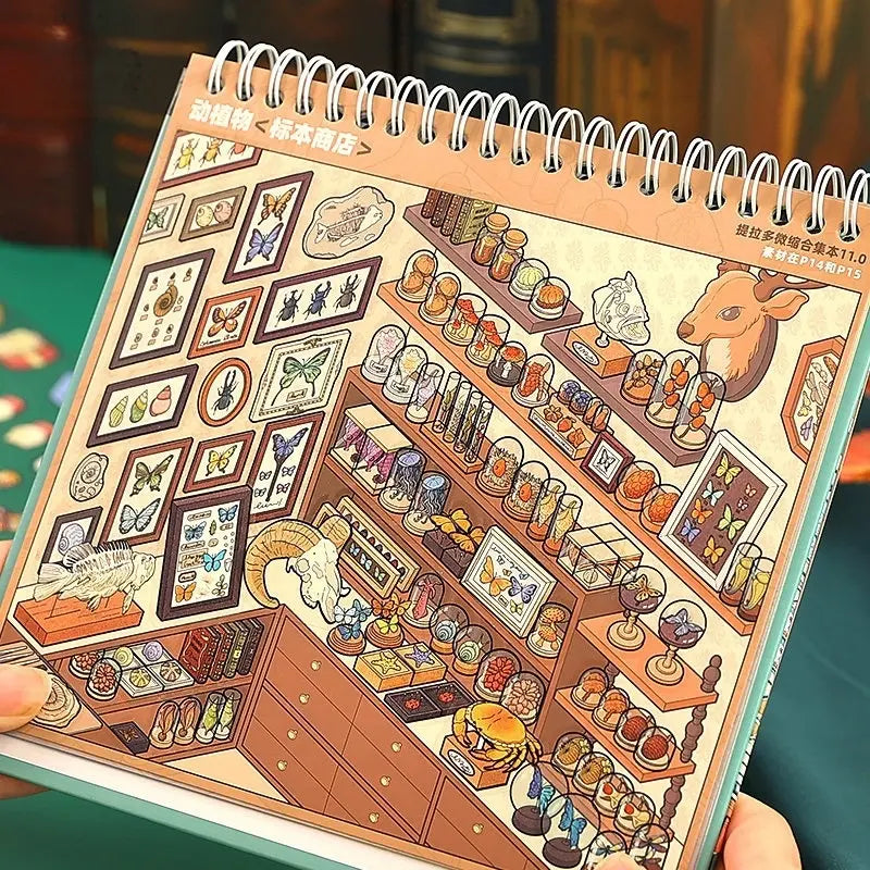 Close-up of a miniature store scene from the Telado 11.0 3D Scene Sticker Book