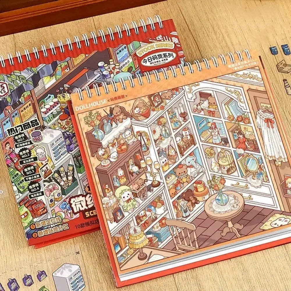 Positioning guide for Telado 15.0 Mini Scene Collection Book showing base card placement and sticker labels