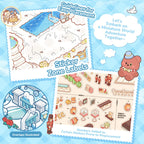 Placement guide page for Telado 3.0 Miniature World Adventure scene stickers with zone labels and numbered sticker references.