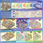 Contents overview for Telado 7.0 Miniature City Adventure scene sticker book showing 7 backing cards, 14 PET sticker pages, and 7 scene sticker kits.