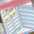 Convenience store backing card from Telado 8.0 Mini Market Adventure with labeled shelf placement areas.