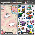 Placement guide showing base card zones and sticker sections for the Telado People Everywhere 3D Scene Sticker Book