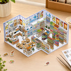 Time Convenience Store 3D Scene Sticker Kit finished display with a miniature convenience store layout