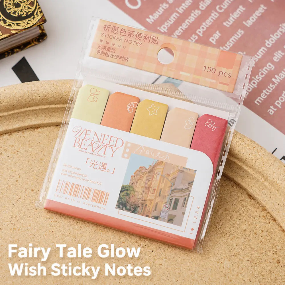 Fairy Tale Glow Travel Ticket sticky notes with warm travel-ticket style pages for creative notes.