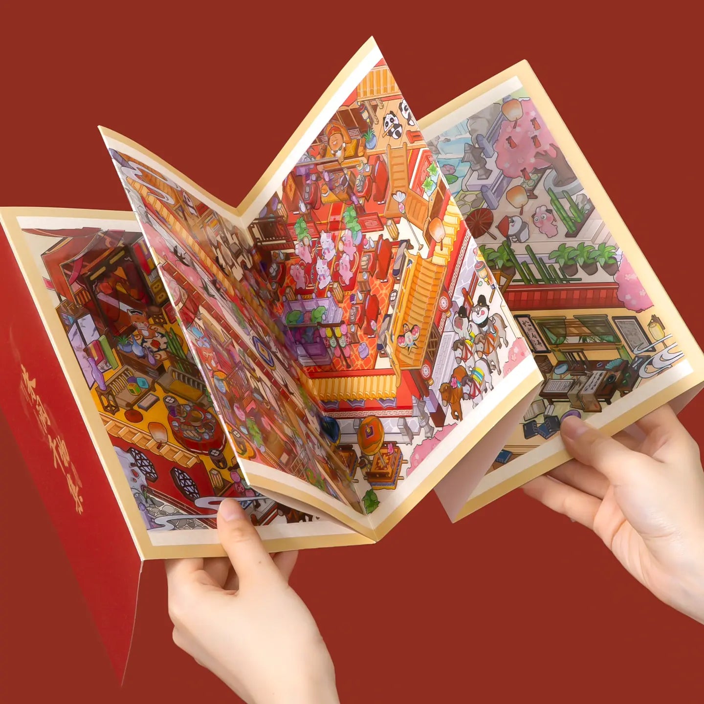 Vermilion Pavilion 3D Scene Sticker Kit packaging with opened fold-out ancient scene