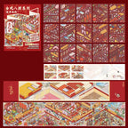 Overview of Vermilion Pavilion 3D Scene Sticker Kit with PET sticker sheets and fold-out scene panels