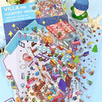 Villa Move-In 3D scene sticker kit with background sheet, sticker pieces, furniture details, and room decorations