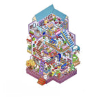 Finished Villa Move-In 3D-look house scene with colorful rooms, stairs, furniture, plants, and small characters
