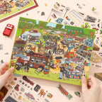 Finished Vintage American Afternoon Park 3D scene sticker kit with coffee van, music stage, and street market details