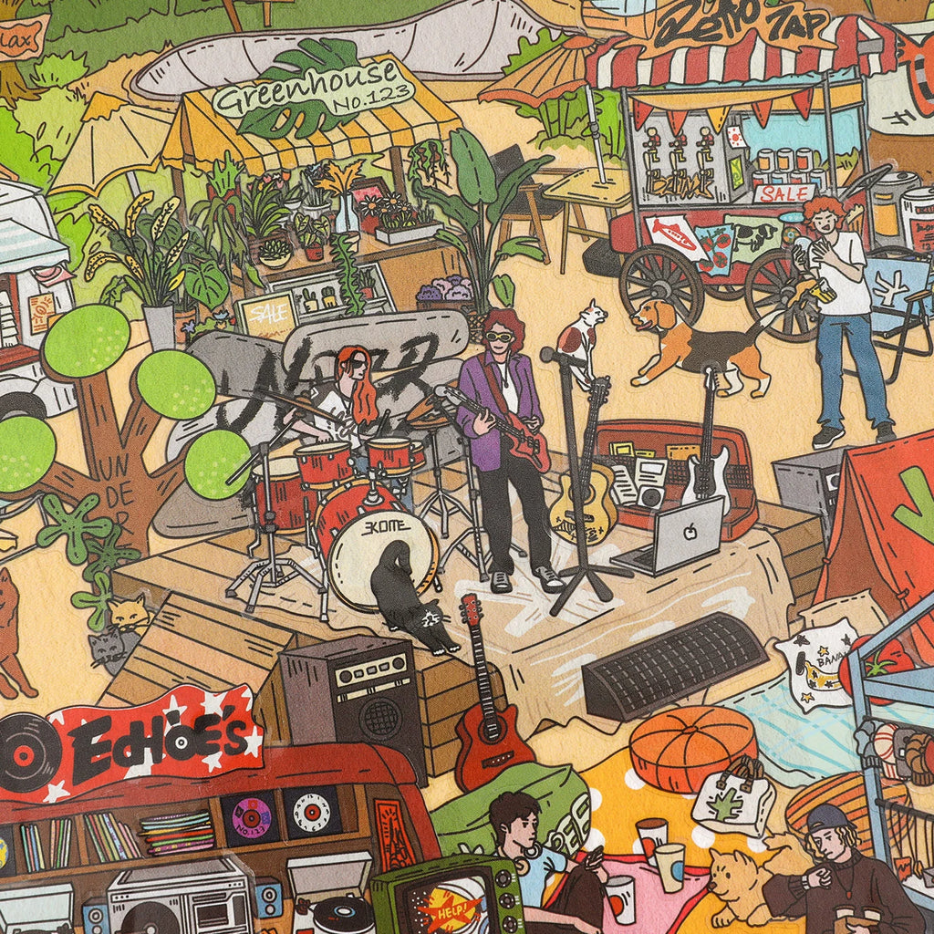 Close-up of the music stage and greenhouse area in the Vintage American Afternoon Park 3D scene sticker kit