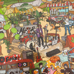 Close-up of the music stage and greenhouse area in the Vintage American Afternoon Park 3D scene sticker kit
