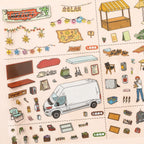 Close-up of sticker sheet details for the Vintage American Afternoon Park scene sticker kit