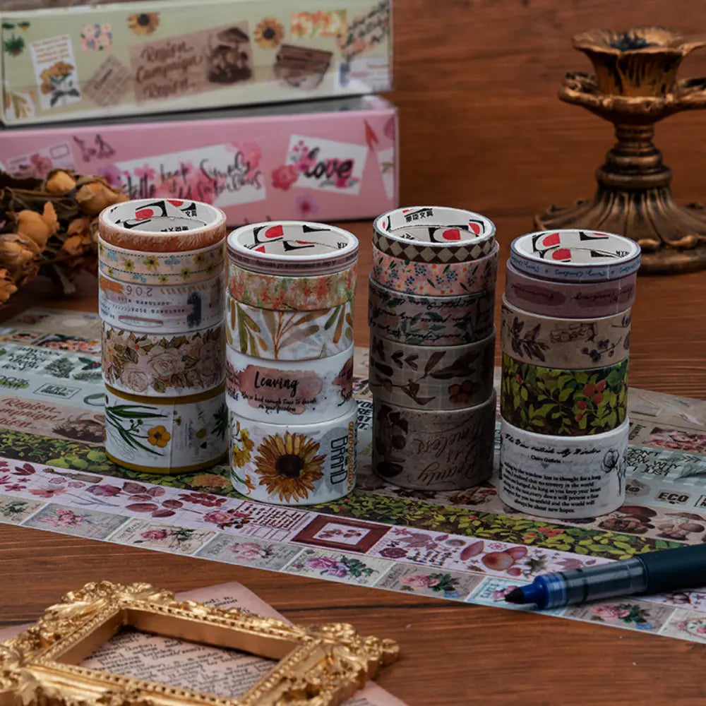 Vintage Botanical washi tape roll and pattern detail