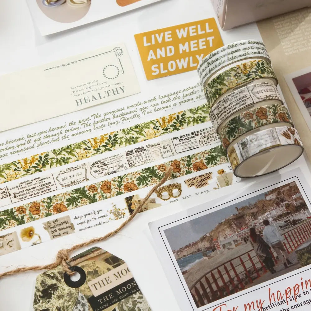 Vintage Collage washi tape roll and pattern detail