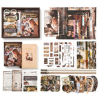 Vintage Paper Whispers Junk Journal Kit full contents flat lay showing coordinated vintage journaling supplies
