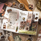 Vintage Paper Whispers Junk Journal Kit finished journal page layout with vintage stickers, papers, and layered details