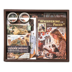 Vintage Paper Whispers Junk Journal Kit packaged kit overview with vintage papers, bookmarks, stickers, and journal supplies