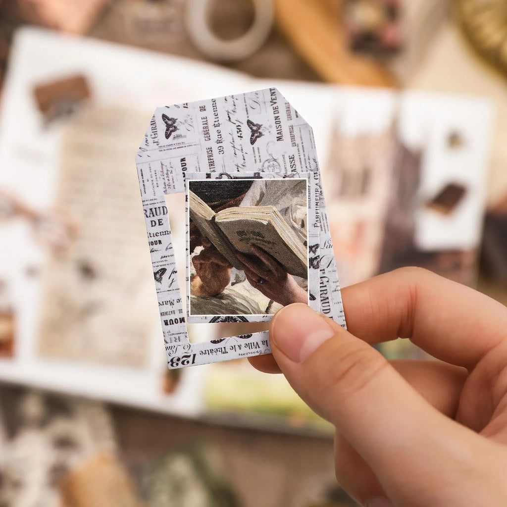 Vintage Paper Whispers Junk Journal Kit vintage card details with layered paper background and collage-style artwork