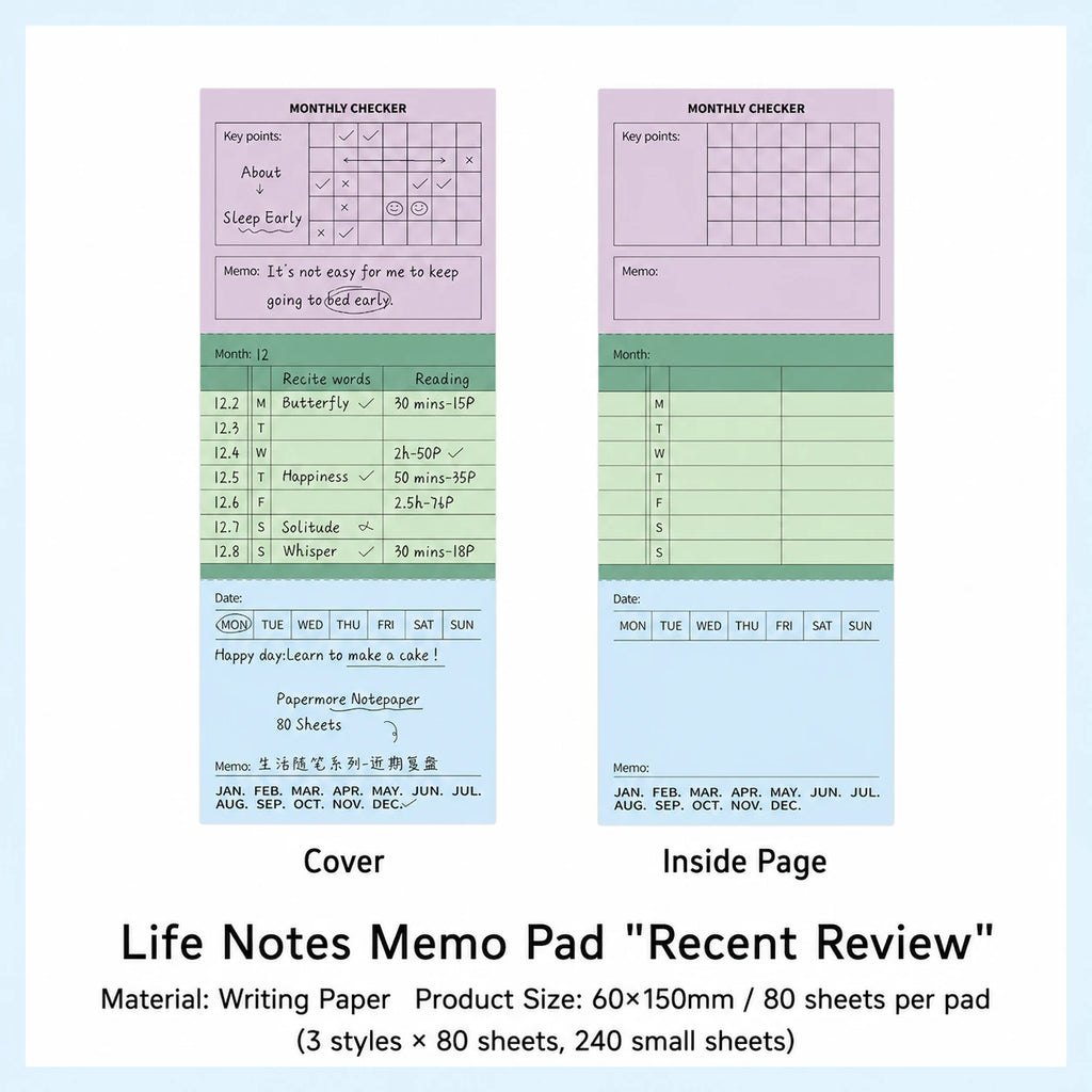 Recent Review Vintage Planner memo pad style with checklist pages for study notes and planners.
