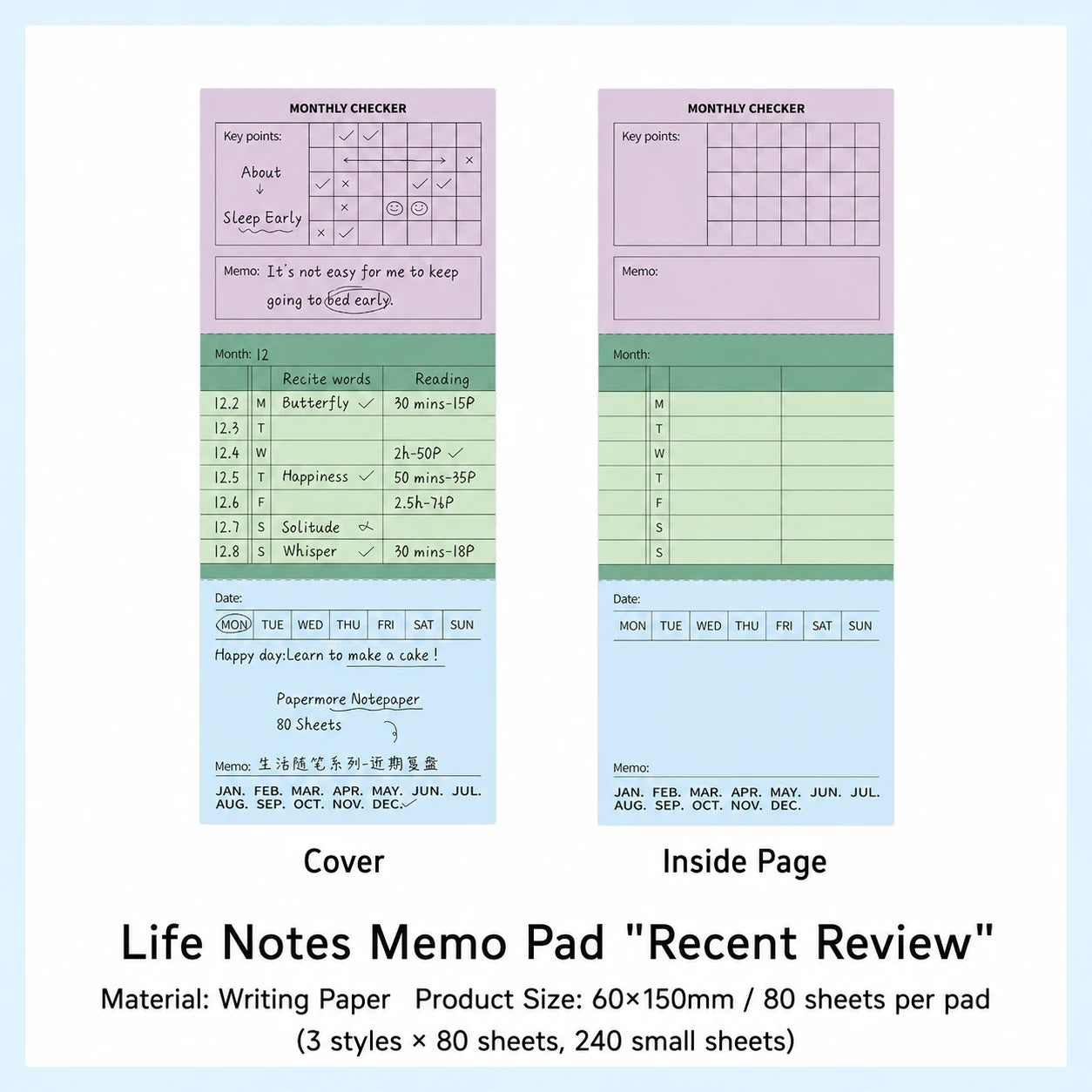Recent Review Vintage Planner memo pad style with checklist pages for study notes and planners.