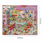 Large Purple Sweet Wander Town scene card measuring 42 by 35.7 centimeters with a busy illustrated street scene