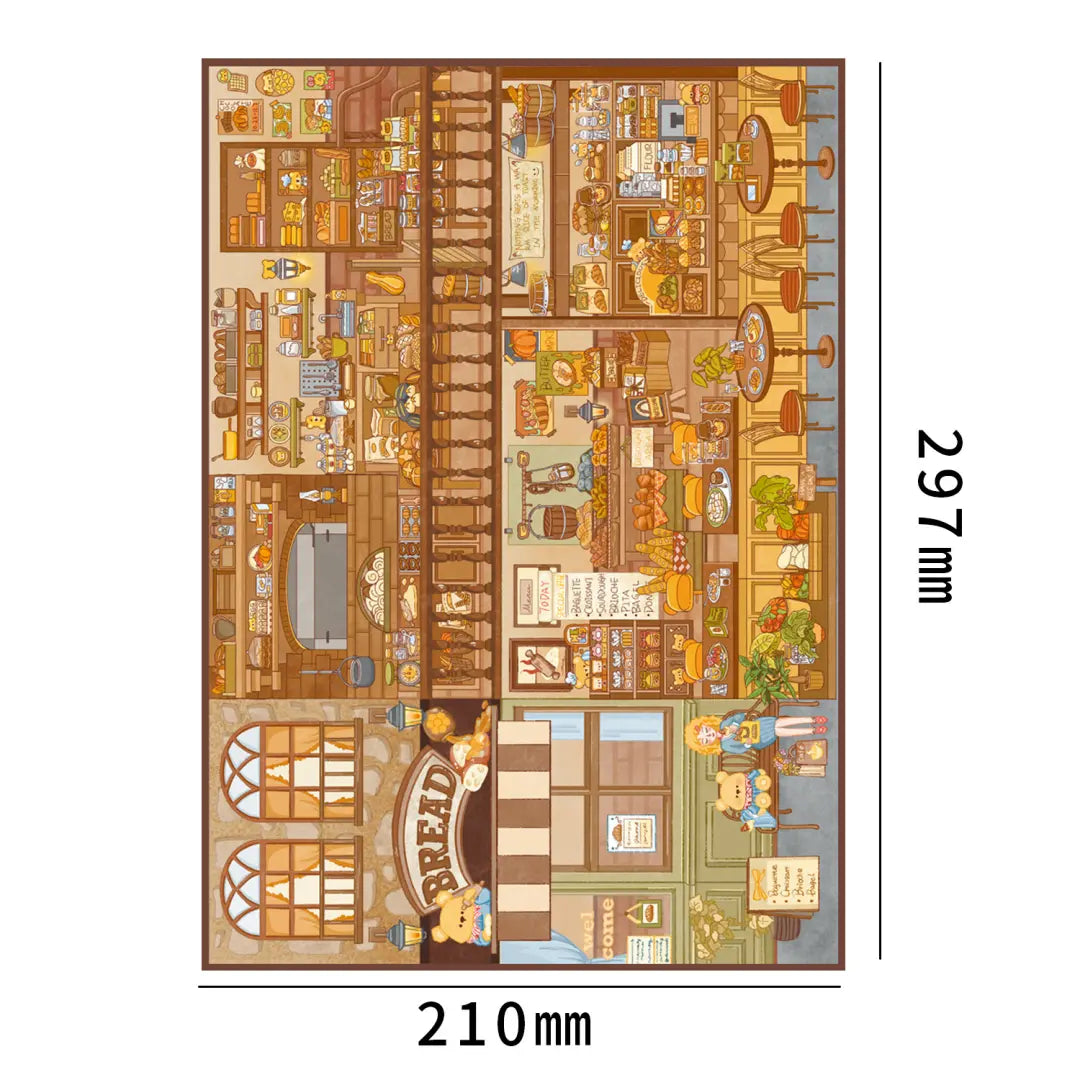 Warm Bakery 3D scene sticker kit scene card size 210 by 297 mm